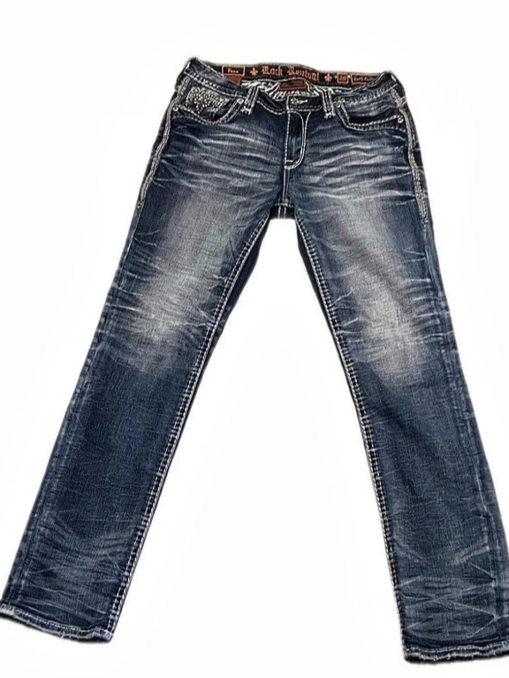 Rock Revival Easy Straight Rhinestone Jeans Size 29 Straight Leg Mid Rise Bling